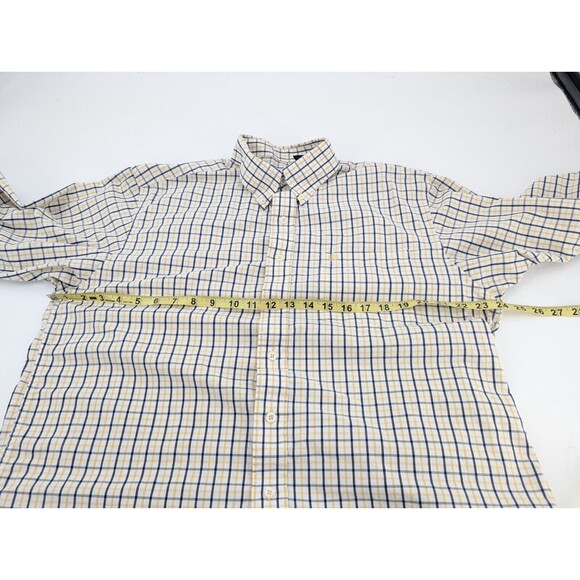 Izod 100% Cotton Logo Yellow Striped Long Sleeve Button Down Shirt Size Large - Picture 5 of 9